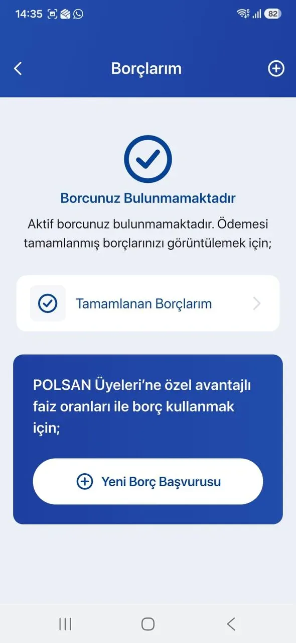 POLSAN Artı uygulaması, Borçlarım ekranı